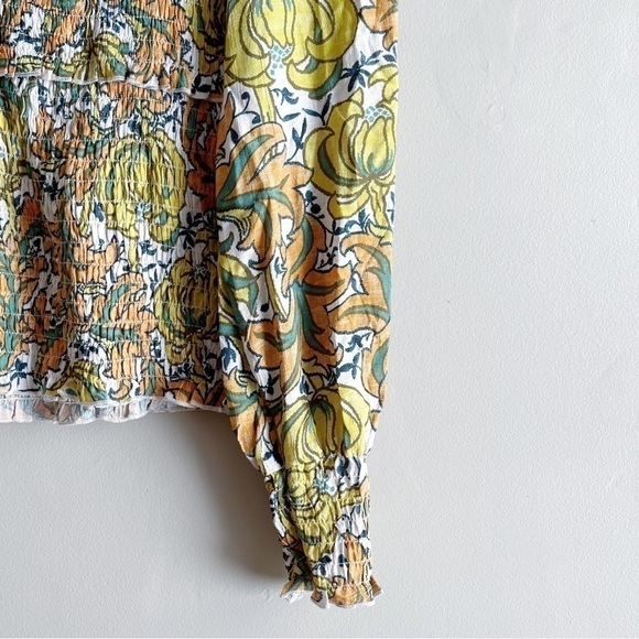 Anthropologie • Rayna Relaxed Smocked‎ Blouse in Yellow & Orange, Size XS - Picture 9 of 14